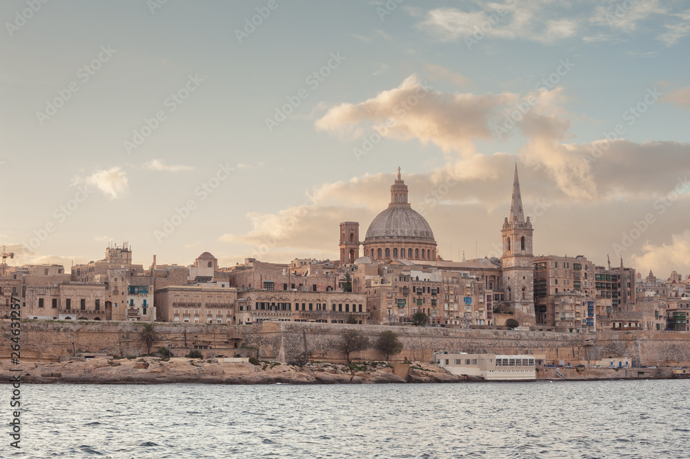 View at Valletta, Malta from Sliema seashore.
