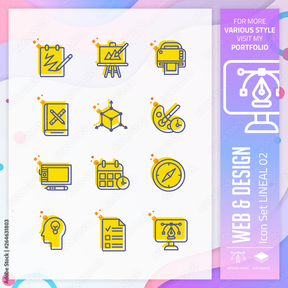 Web & Design icon set with lineal style for website element. Design icon  bundle can use for website, app, UI, infographic, print template and  presentation. Stock Vector | Adobe Stock