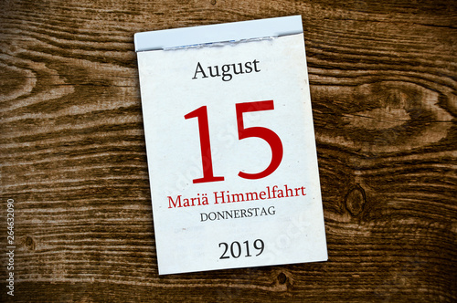 Kalender mit Feiertag Mariä Himmelfahrt 2019