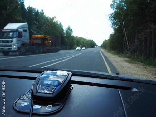 Device radar detector for car . Details and close-up.  