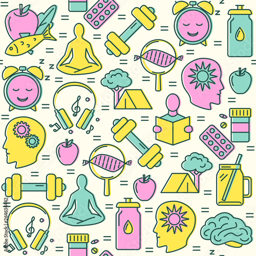 Biohacking concept seamless pattern in colored line style