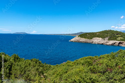 Fototapeta Naklejka Na Ścianę i Meble -  Landscape with small greek islands and bays of Navarino on Peloponnese, Greece, summer vacation destination, eco tourism