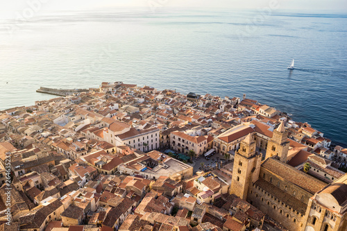 Sicily, Cefalu, View to old town of Cefalu, Cefalu Cathedral photo