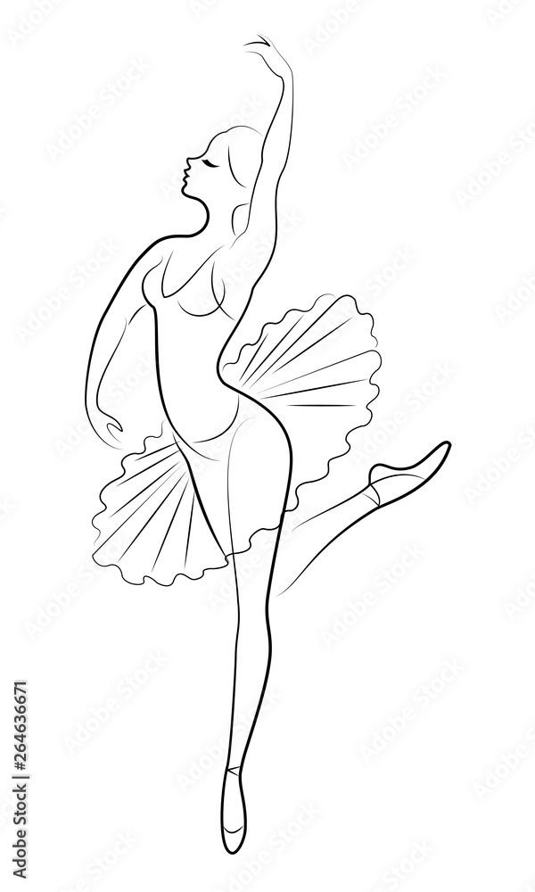Naklejka premium Silhouette of a cute lady, she is dancing ballet. The girl has a beautiful figure. Woman ballerina. Vector illustration.