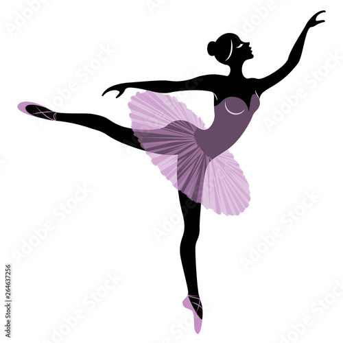 Silhouette of a cute lady, she is dancing ballet. The girl has a beautiful figure. Woman ballerina. Vector illustration.