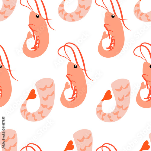 Vector seamless pattern of shrimps on white background