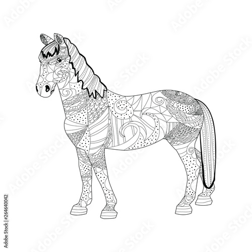 Horse zentangle on a white background, the outline of the stallion