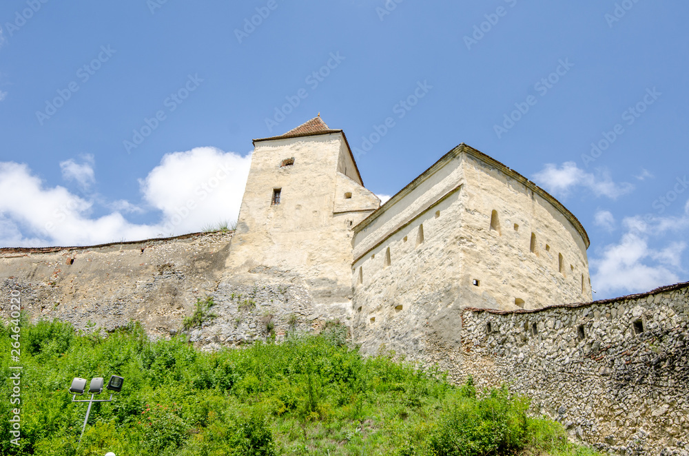 Rasnov Fortress walls and tower in the Carpathian Mountains in the Transylvania region of Romania