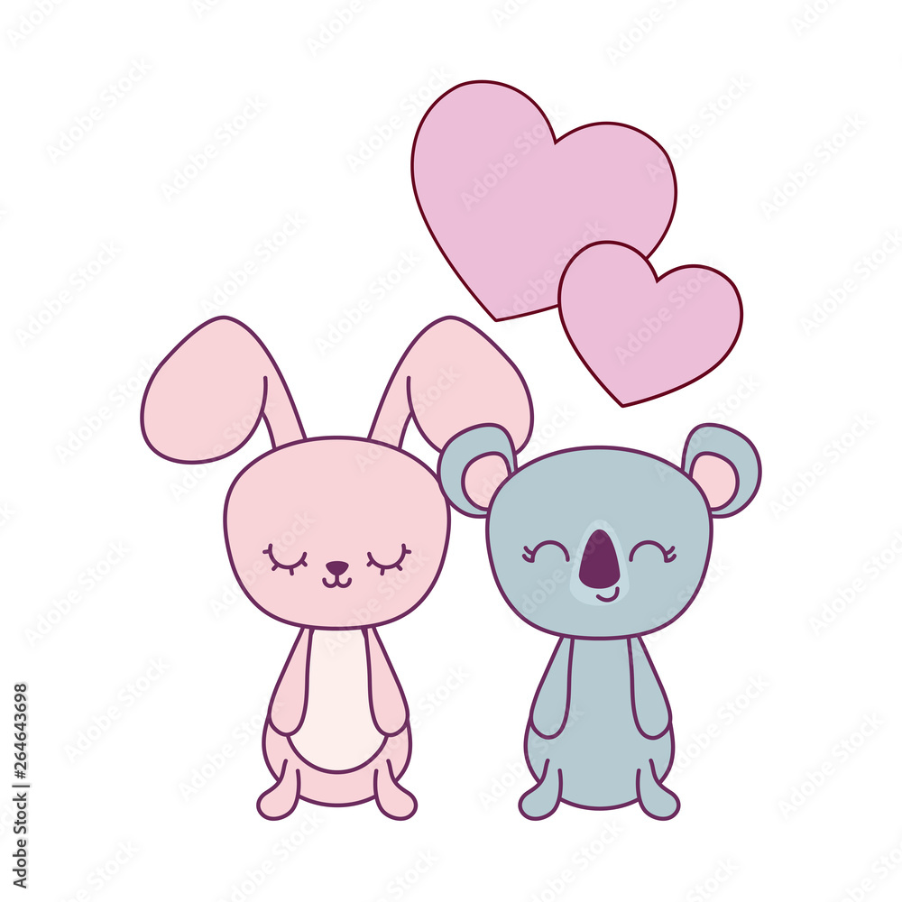 cute koala with rabbit and hearts