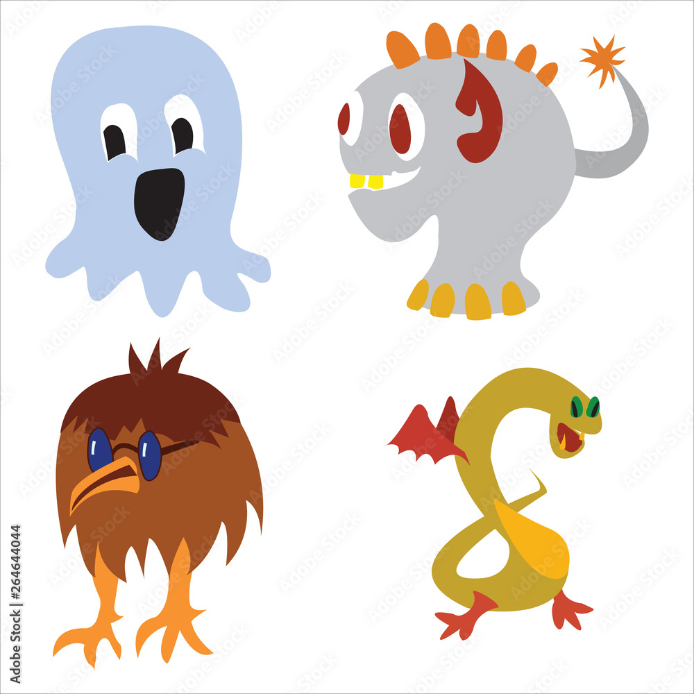 Cute monster color character funny design elements