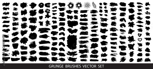 Big collection of black paint, ink brush strokes, brushes, lines, grungy. Dirty artistic design elements, boxes, frames for text. Vector illustration.
