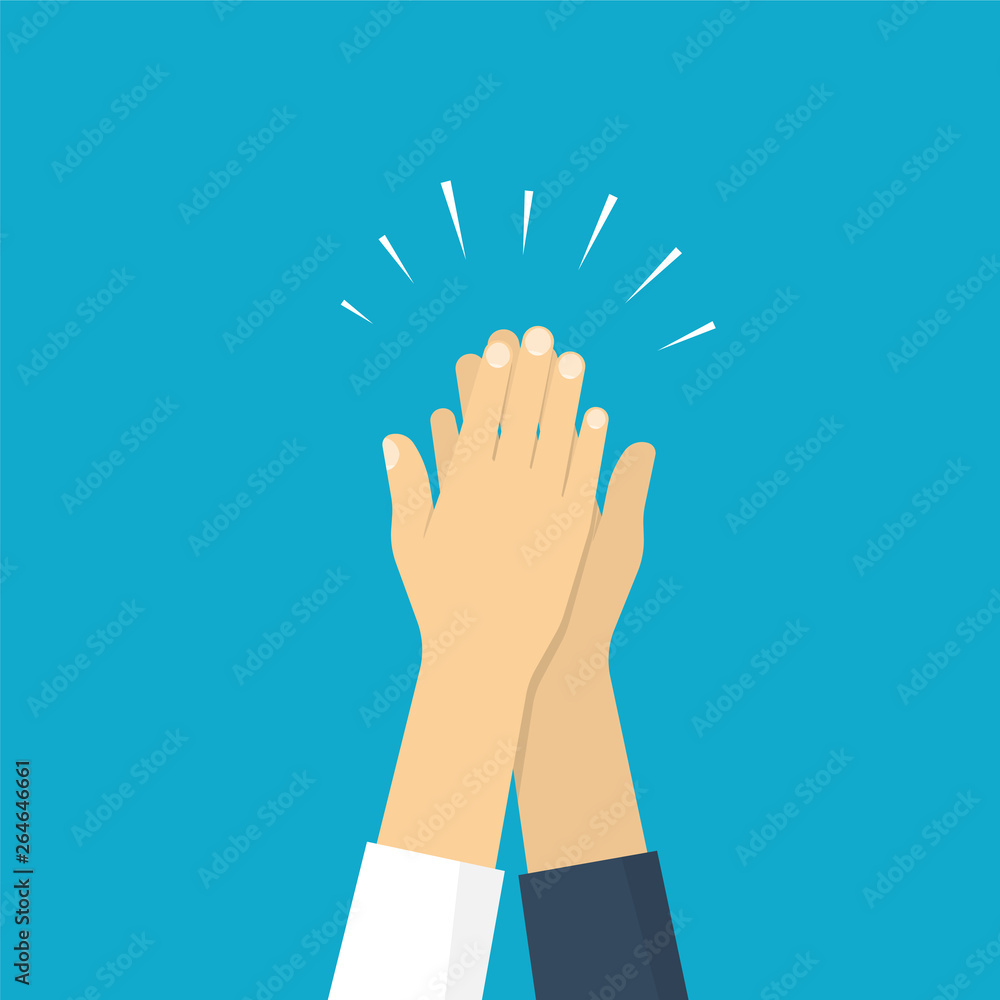Two hands giving a high five, illustration of friendship. Vector illustration in flat style - obrazy, fototapety, plakaty 