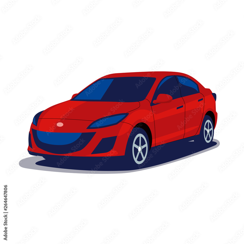 Modern Japanese car in blue and red colors, flat vector illustration