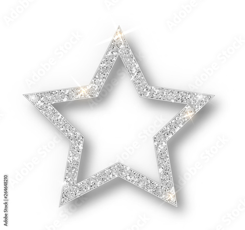 Silver Christmas star isolated on white background.