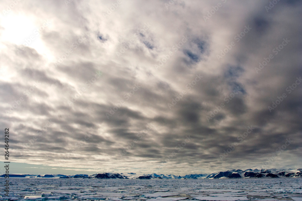 Drift ice on the arctic sea north of Svalbard.