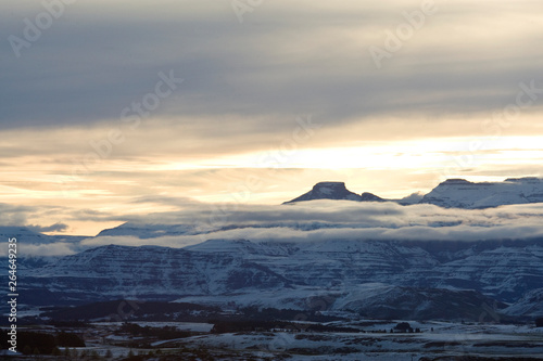 Snow covered Drakensbergen near Underberg in South-Africa. Seldom seen so much snow here.