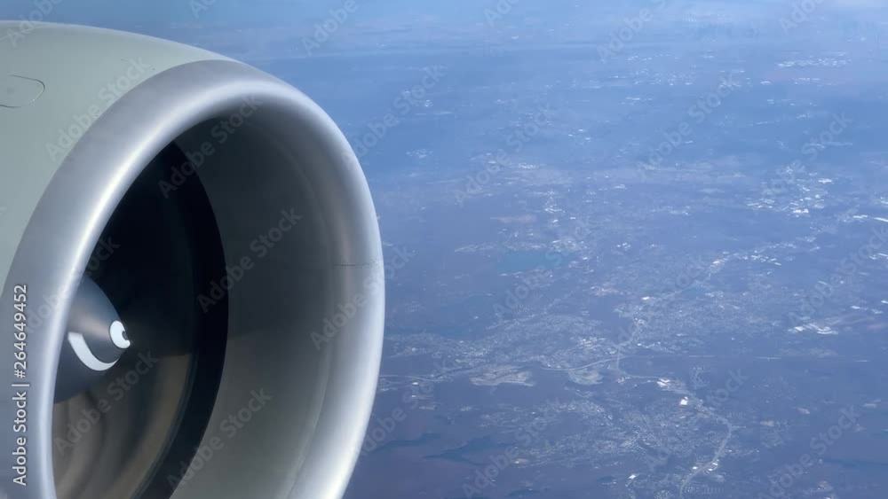 Airplane engine in flight