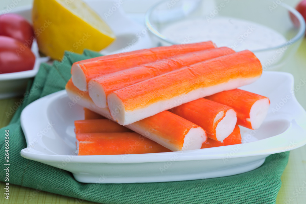 crab sticks on green table crab sticks on green table