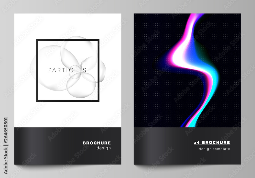 Naklejka premium Vector layout of A4 format cover mockups design templates for brochure, magazine, flyer, report. Sci-fi technology design background. Abstract futuristic or medical consept backgrounds to choose from.