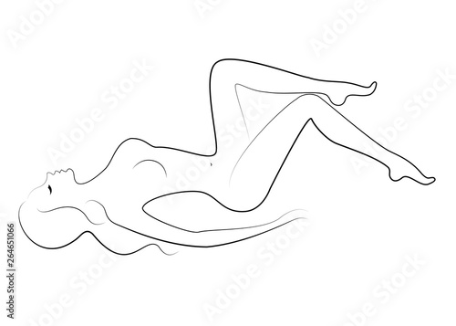 Silhouette of a sweet lady, she lies. The girl has a beautiful nude figure. The woman is young and slim. Vector illustration