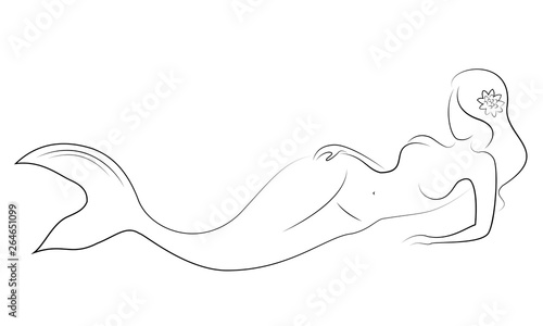 Silhouette of a mermaid. Beautiful girl is floating in the water. The lady is young and slender. Fantastic image of a fairy tale. Vector illustration
