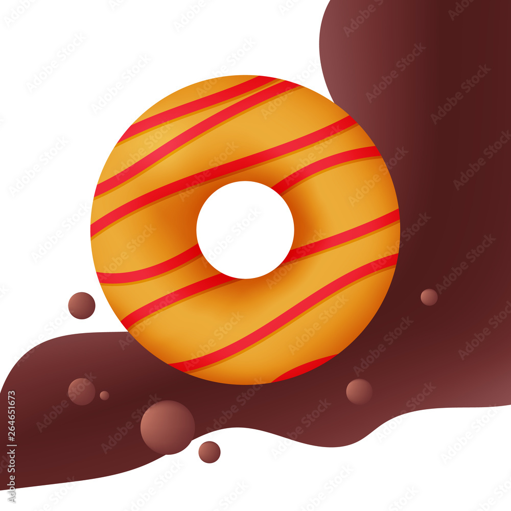 Delicious colorful donut with chocolate liquid. Tasty bakery product. Food design. Vector illustration. Delicious colorful donut with chocolate liquid. Tasty bakery product. Food design. Vector illustration.