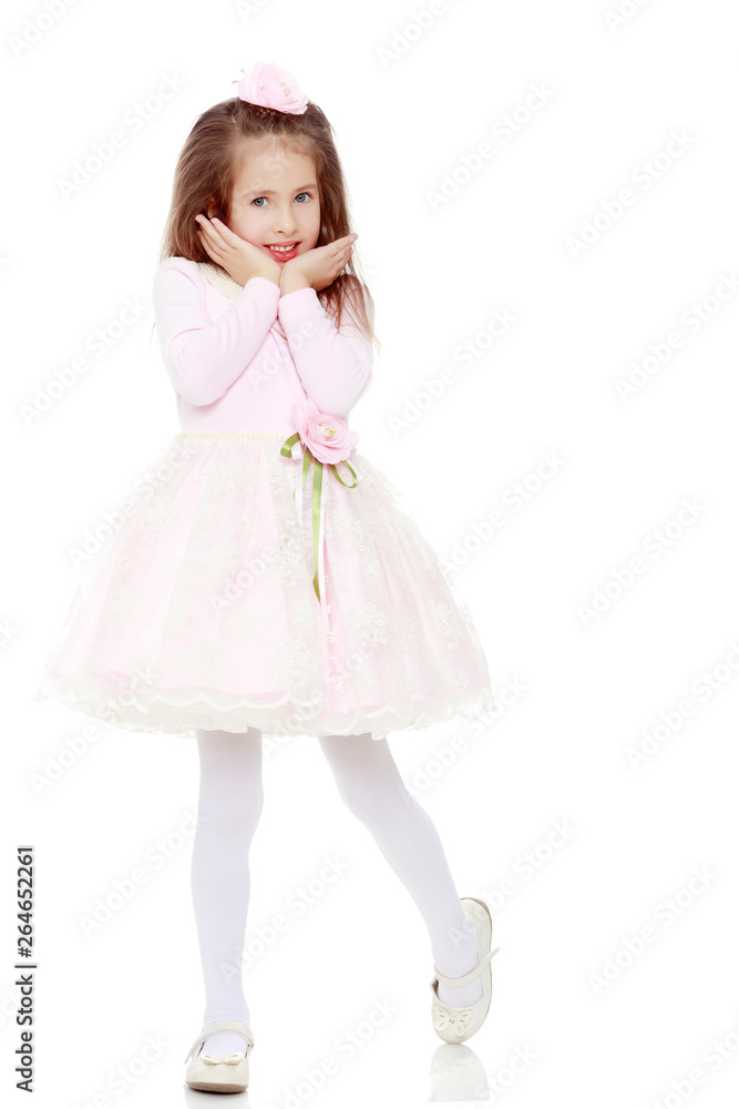 Elegant little girl in a pink dress. Elegant little girl in a pink dress.