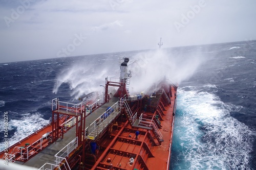 Chemical tanker during bad weather at Atlantic