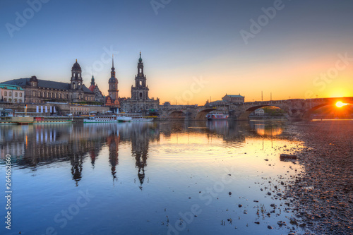 Beautiful sunset in Dresden at Elbe River, Saxony. Germany