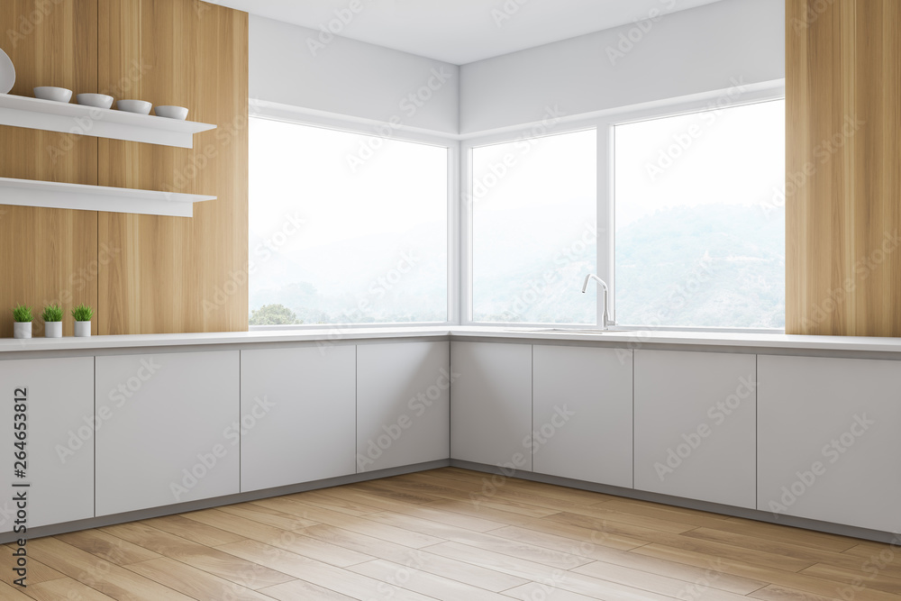 Fototapeta premium Minimalistic wooden kitchen corner