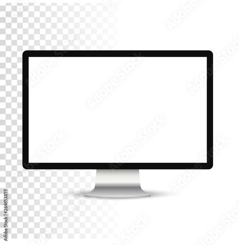 Realistic computer or Pc monitor isolated on transparent background. Vector mockup.