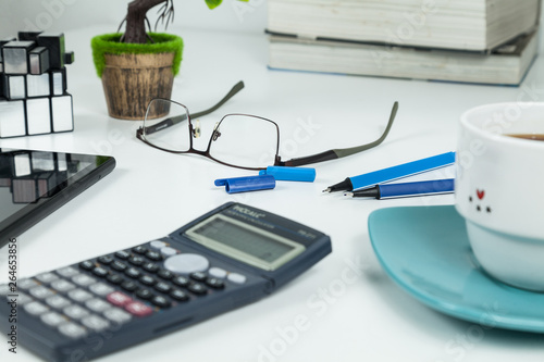 Office  Business objects  on white desk - selective focus