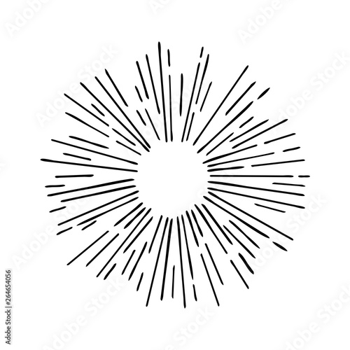 Sun rays hand drawn, linear drawing