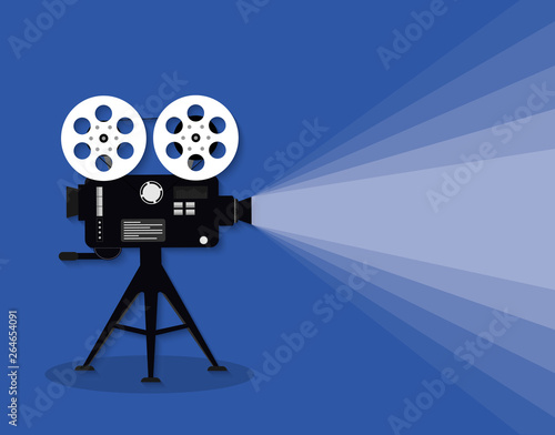 Movie time concept. Template for cinema poster, banner. Illustration of film projector