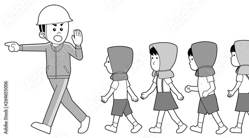 避難時に生徒を誘導する先生