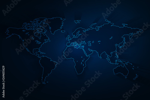world map created with line on blue background, vector