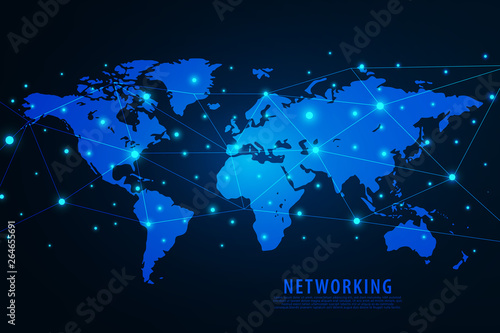 Global network connection background, blue world map, vector