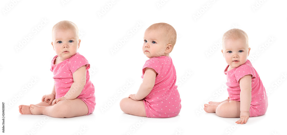 Set of cute little baby on white background Set of cute little baby on white background