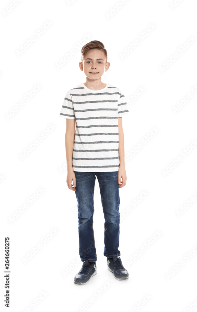 Full length portrait of little boy on white background Full length portrait of little boy on white background