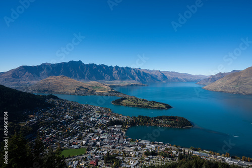 The view looking over Queenstown in New Zealand during summer on a sunny day © Acres