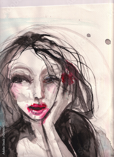 stained lips messy hair art...