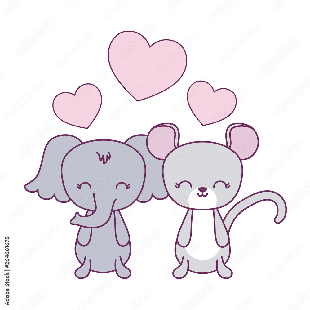cute elephant with mouse and hearts cute elephant with mouse and hearts