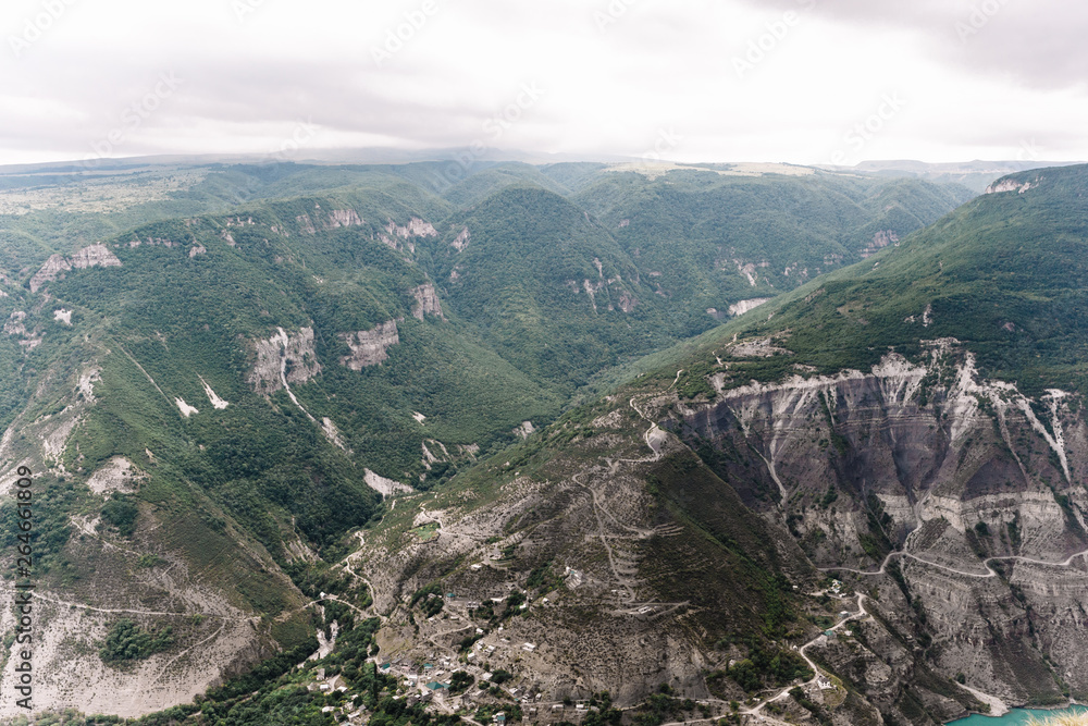 View of the Sulak from the village of Dubki from a height of 900 meters above sea level. Sulak Canyon, Dagestan