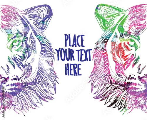 The head of a tiger. Meditation, coloring of the mandala. Drawing manually, templates. Background for text