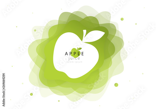 Green apple fresh juice and liquid abstract graphic shape. Flat splash fluid juicy fruit. Modern layout template, EPS10 illustration