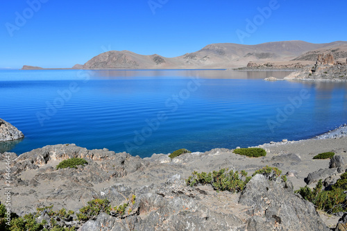 Tibet, holy lake Nam-Tso (Nam Tso) in summer, 4718 meters above sea level. Place of power