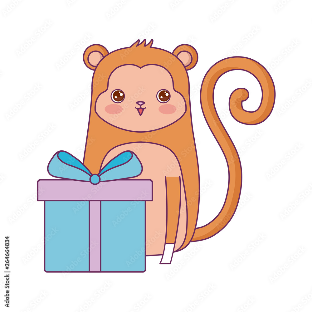 Fototapeta premium cute monkey animal with gift box