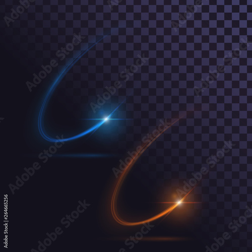 Blue and orange flash, glow trail, shiny spin effect 