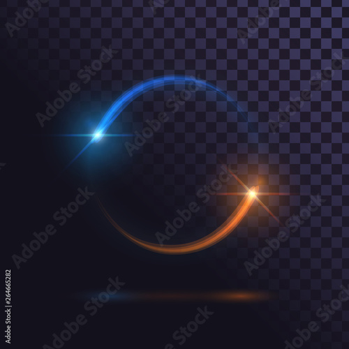 Blue and orange flash, glow ring, shiny spin effect 