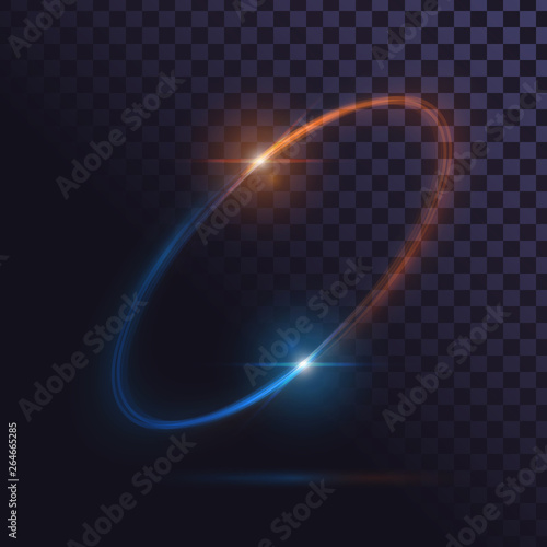 Blue and orange flash, glow ring, shiny spin effect 